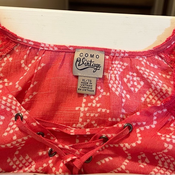 Como Vintage Women’s Sleeveless Red And White Blouse with Lace Shoulders XL - Picture 9 of 11